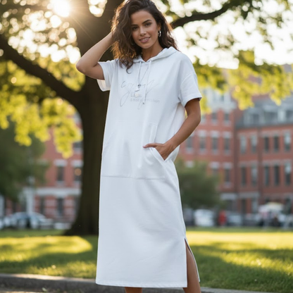 Icone™ DrawstringDress: Kvinners Koselige Hette Snor Midikjole