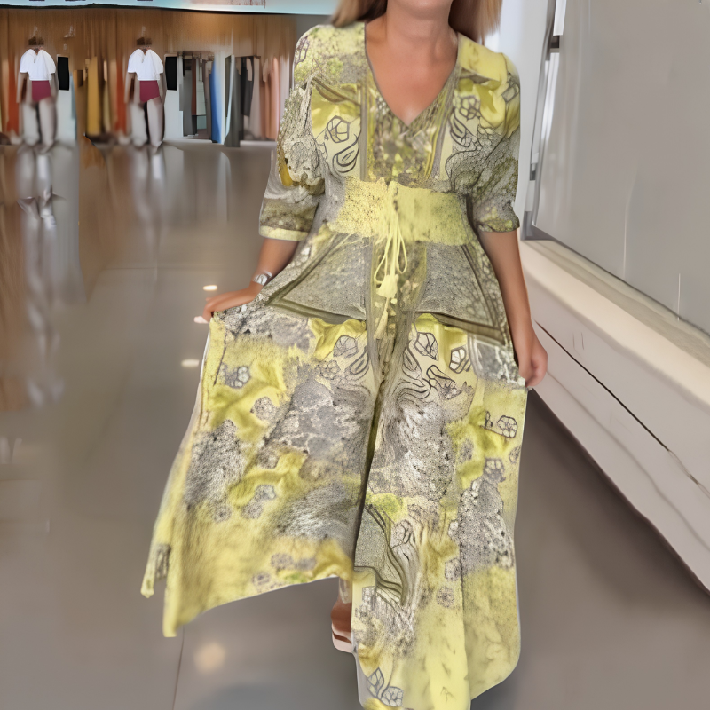 Icone™ LongDress: Elegant Komfortabel Blomstret V-Hals Lang Kjole