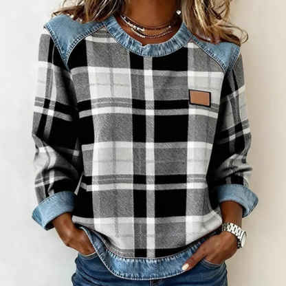 Icone™ PlaidBlouse: Tidløst Stilfuld Tilfældig Årgang Plaid Bluse