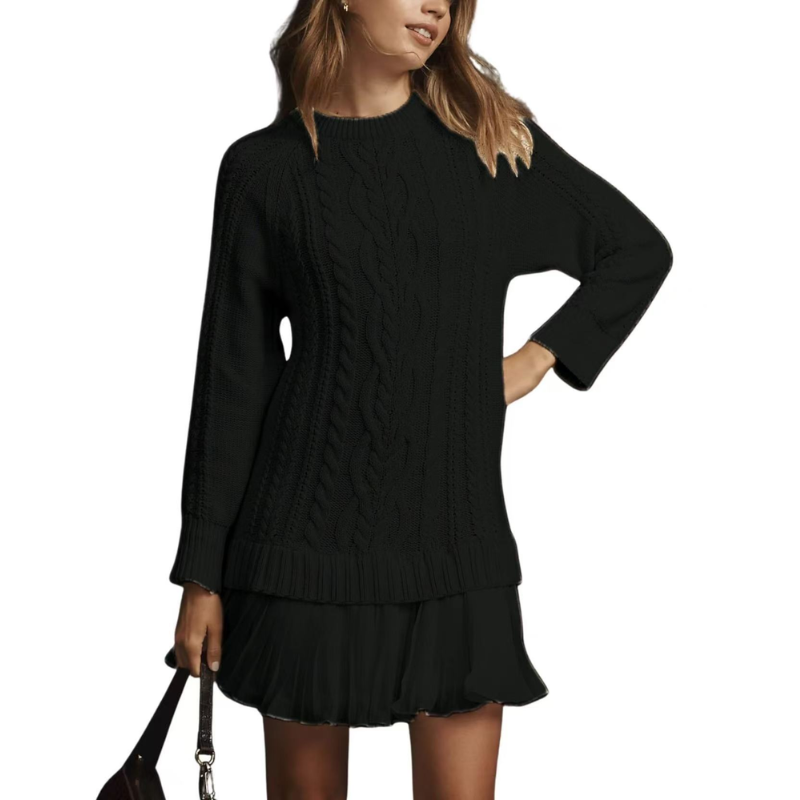 Icone™ KnittedDress: Koselig Midi Langermet Strikket Kjole