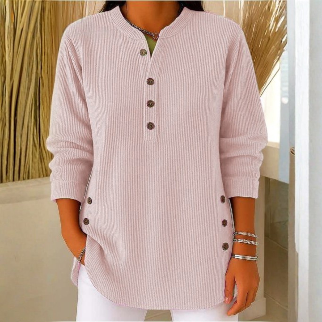 Icone™ CasualBlouse: Ensfarvet Stilig Knap Afslappetbluse