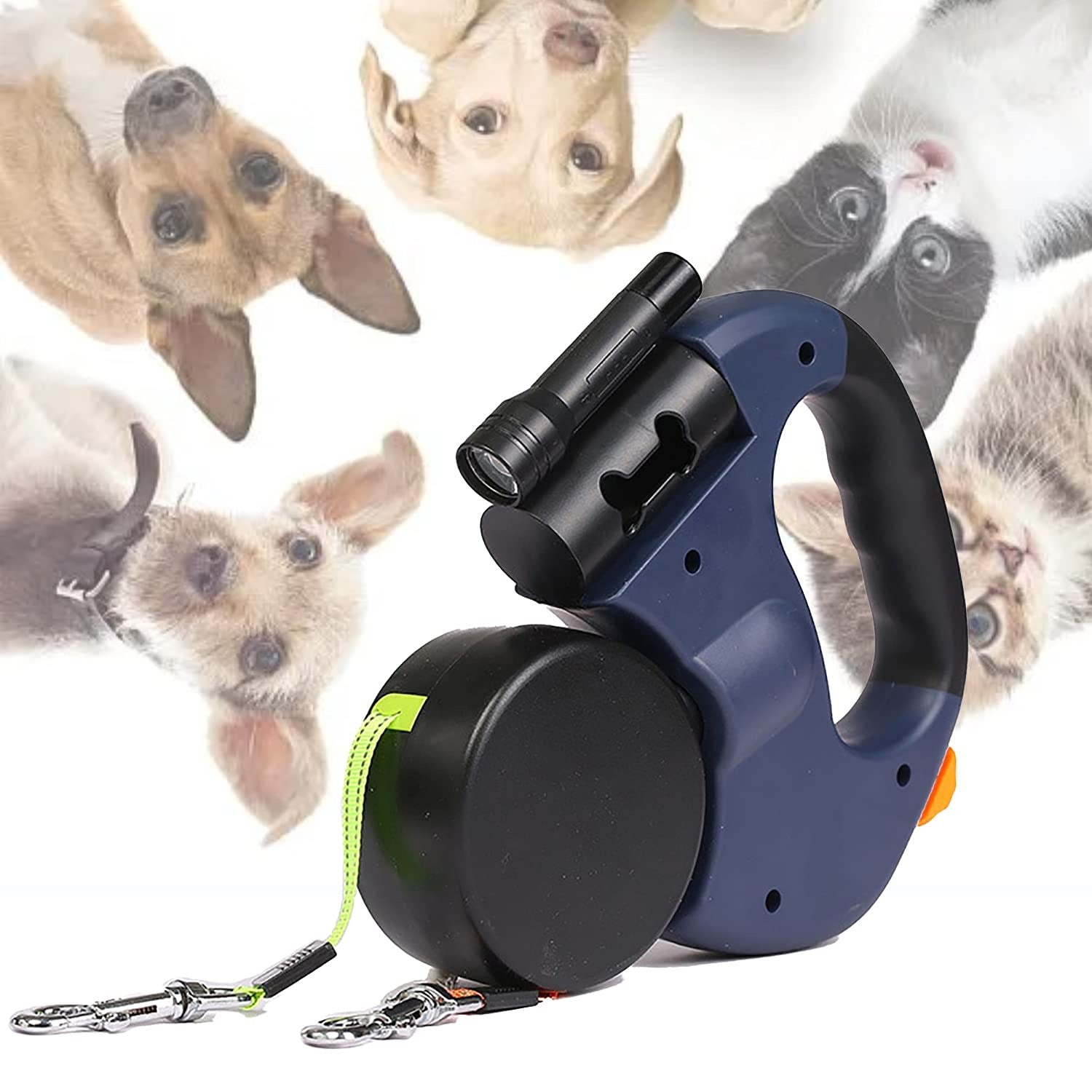 DogFri™ DoubleLeash: LED-lys Dobbelt hode Uttrekkbar hundesnor
