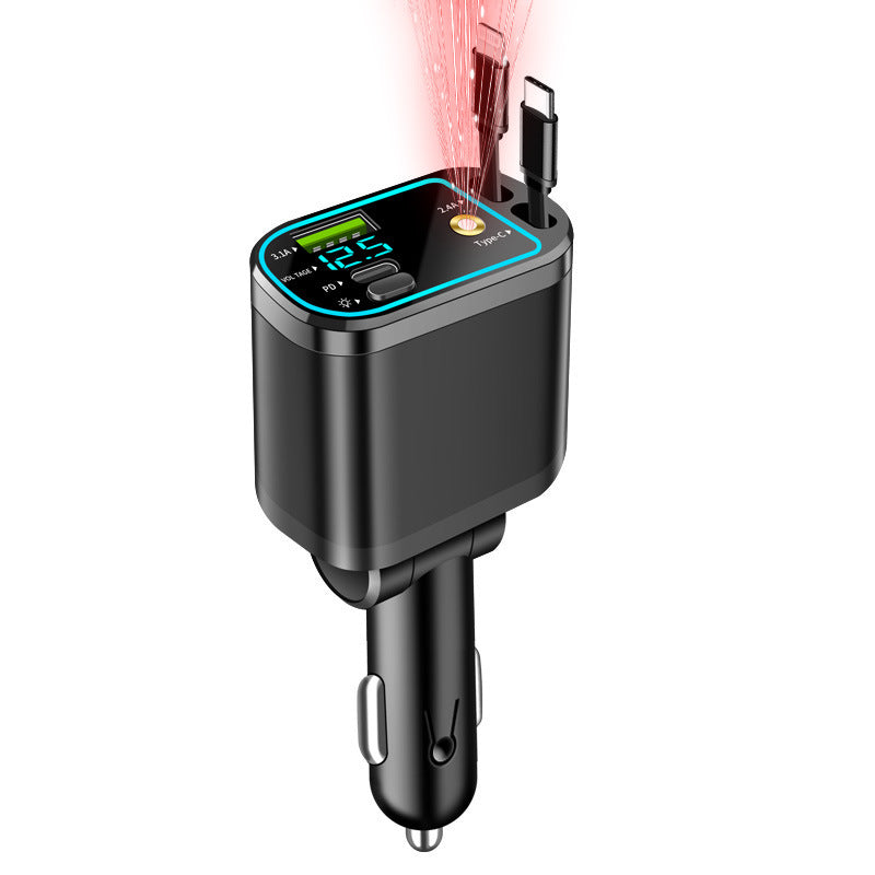 CarCharger: 5-i-1 Ladeport Uttrekkbar Kabel Rask Billader