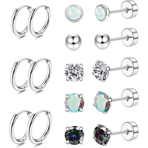 Jewelance™ StudEarrings: Minimalistisk Brusk Piercing Stud Øredobber Sett