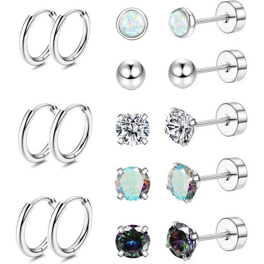Jewelance™ StudEarrings: Minimalistisk Brusk Piercing Stud Øredobber Sett
