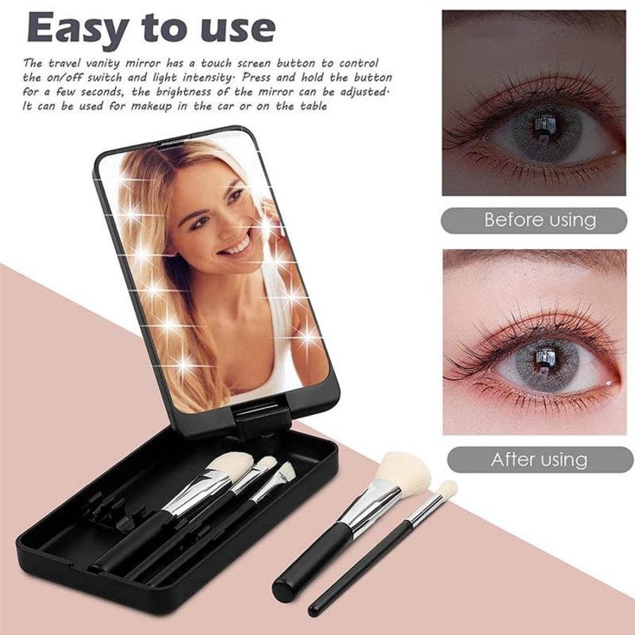 GlowBrushes - Oppladbart LED-lys reise sminkekostsett