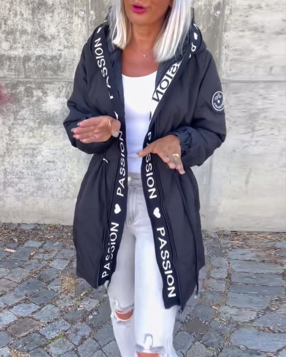 Icone™ HoodedJacket: Dame Casual Bokstavtrykk Snøring Hettejakke