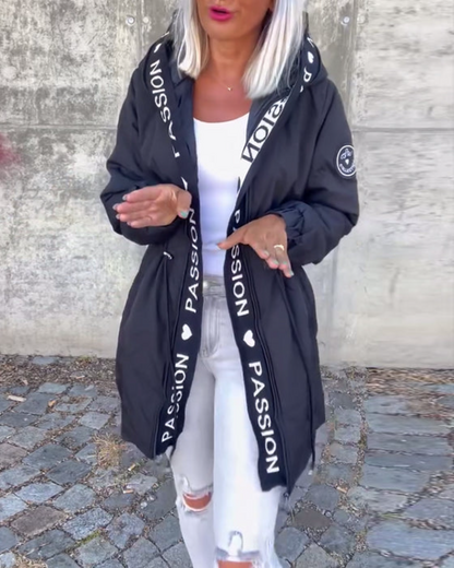 Icone™ HoodedJacket: Dame Casual Bokstavtrykk Snøring Hettejakke