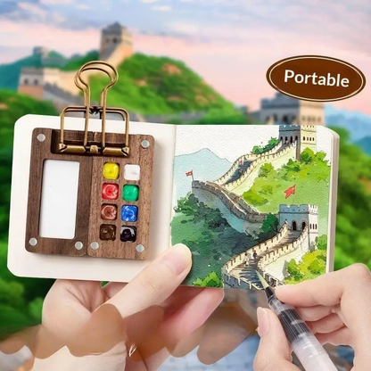 PaintPalette: Mini Træ Bærbar Kunstner Malepalette Kasse