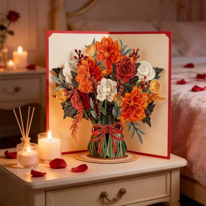 FlowerCard 1+1 GRATIS - 3D Pop Up Blomster Bouquet Special Hilsen Kort
