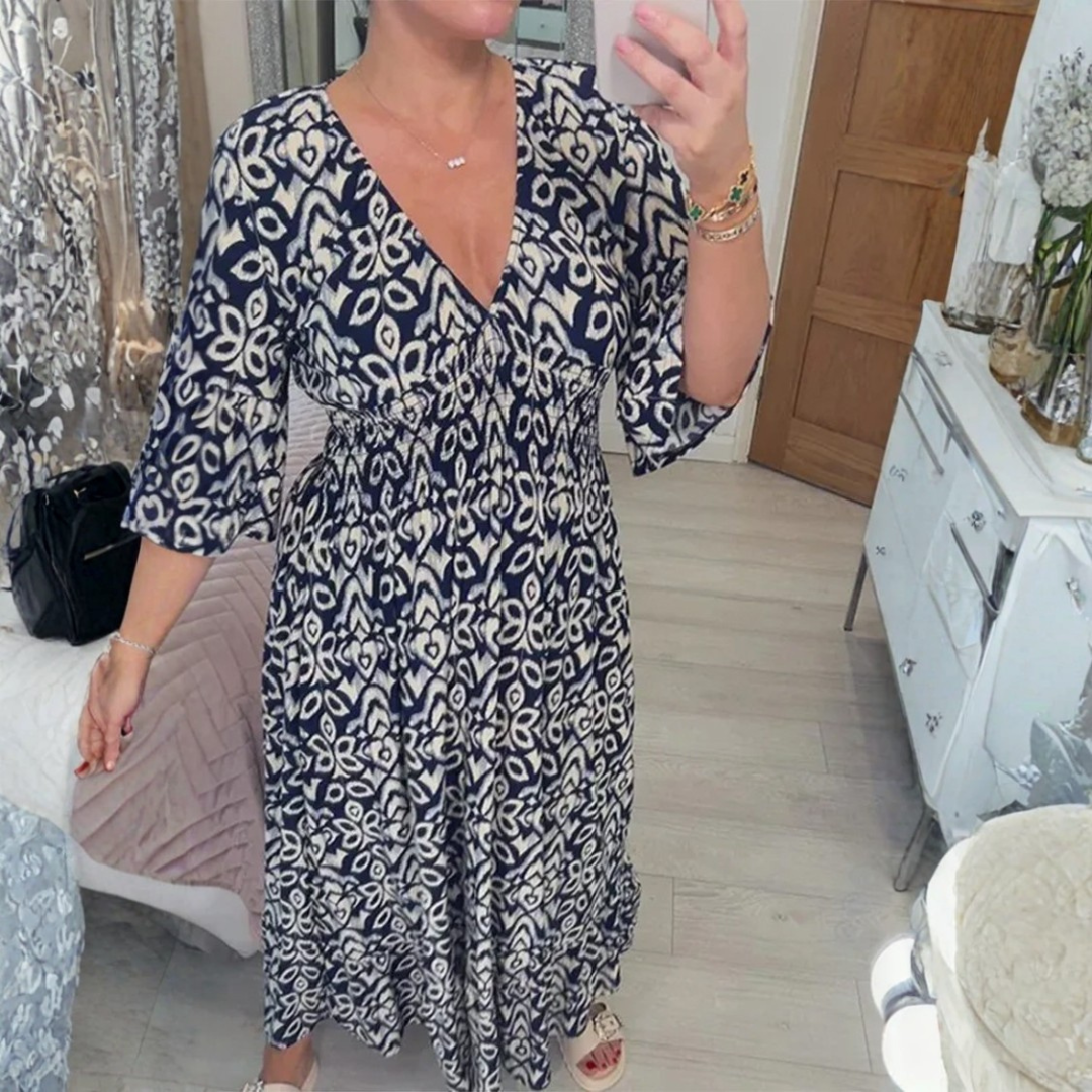 Icone™ SummerDress - Elegant Flowy Printet V-Hals Maxi Sommerkjole