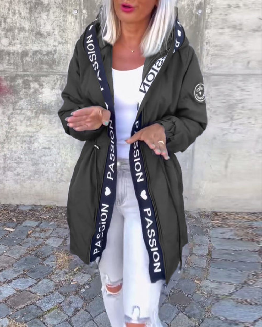 Icone™ HoodedJacket: Dame Casual Bokstavtrykk Snøring Hettejakke