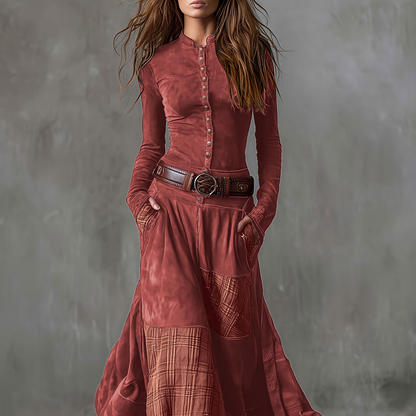 Icone™ ClassicDress: Luksus Retro Talje-Markerende Vintage Patchwork Klassisk Kjole