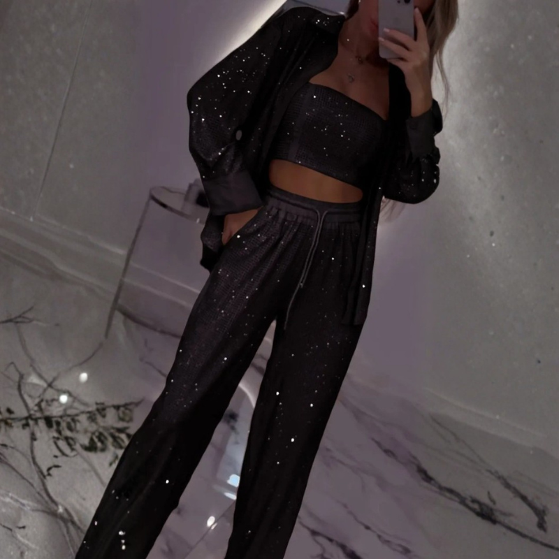 Icone™ ShinySet: Kvinders Elegante Tre-Delt Sexet Skinnende Sæt