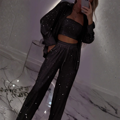 Icone™ ShinySet: Kvinders Elegante Tre-Delt Sexet Skinnende Sæt