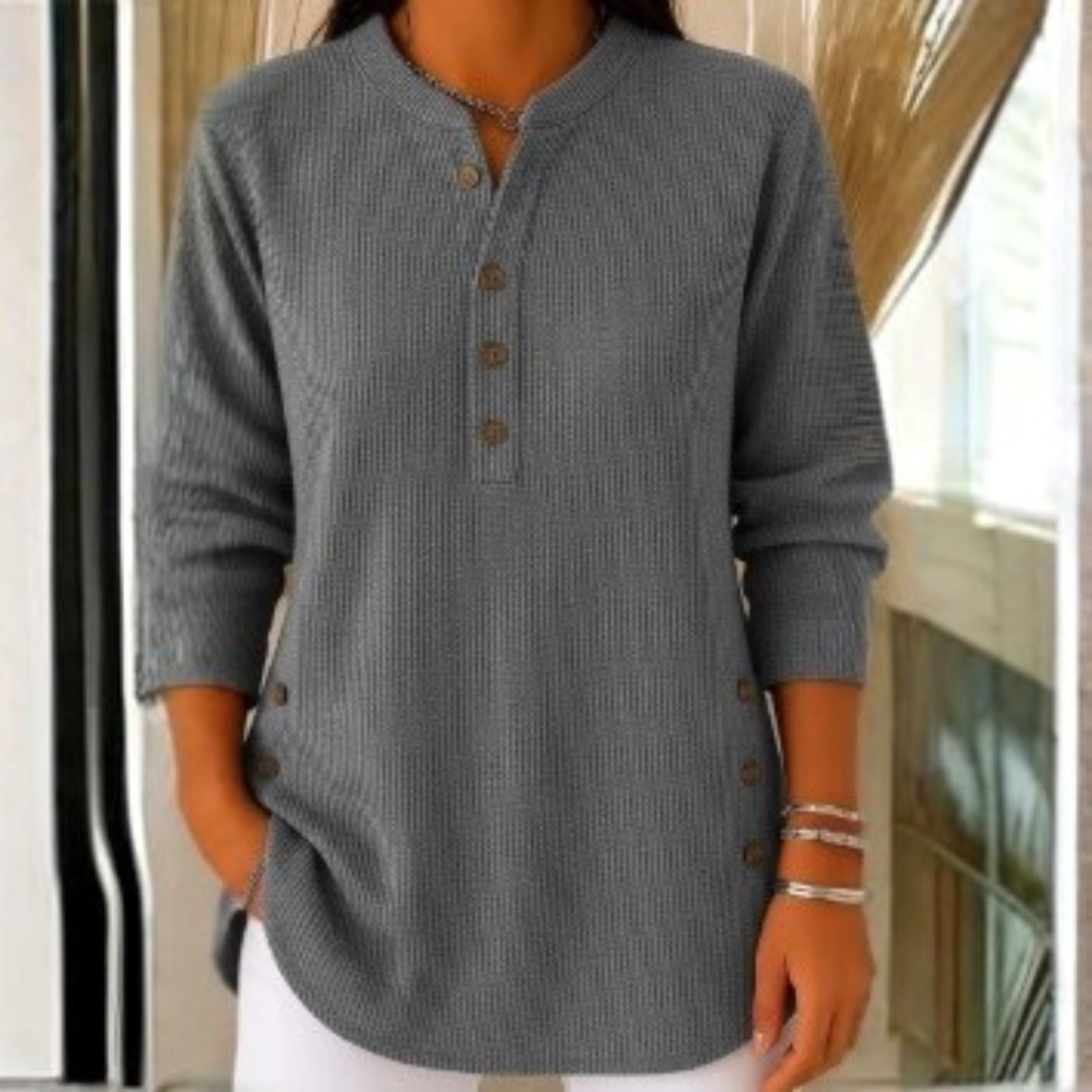 Icone™ CasualBlouse: Ensfarvet Stilig Knap Afslappetbluse