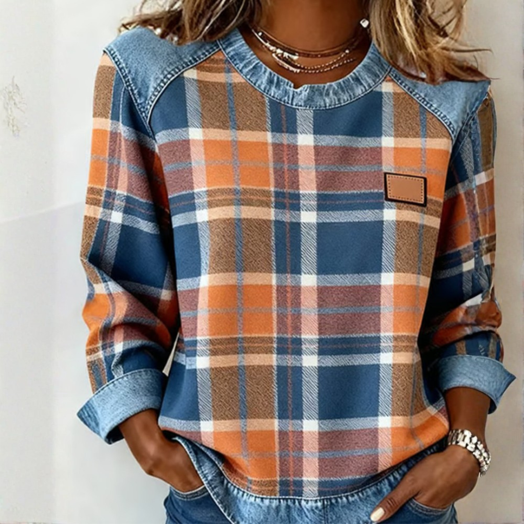 Icone™ PlaidBlouse: Tidløst Stilfuld Tilfældig Årgang Plaid Bluse