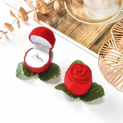 RingBox 1+1 GRATIS: Deluxe Romantisk Rød Rose Ringboks Holder