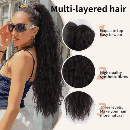 Rose® HairExtension: Clip-on Lang Krøllet Voluminøs Hårforlengelse Hestehale