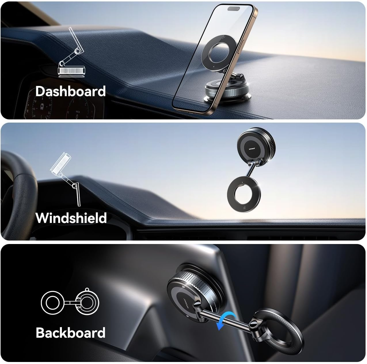 Holder360° MagneticMount 1+1 GRATIS: Roterbar Sammenleggbar Justerbar Universell Magnetisk Telefonholder