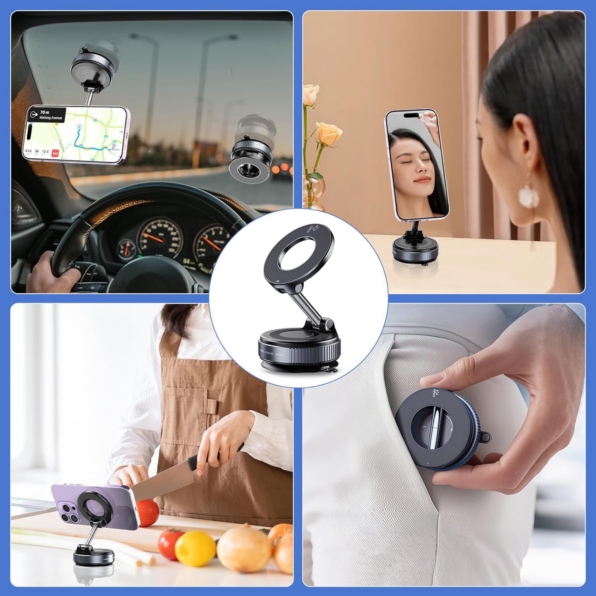 Holder360° MagneticMount 1+1 GRATIS: Roterbar Sammenleggbar Justerbar Universell Magnetisk Telefonholder