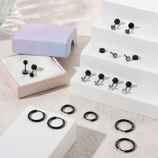 Jewelance™ StudEarrings: Minimalistisk Brusk Piercing Stud Øredobber Sett