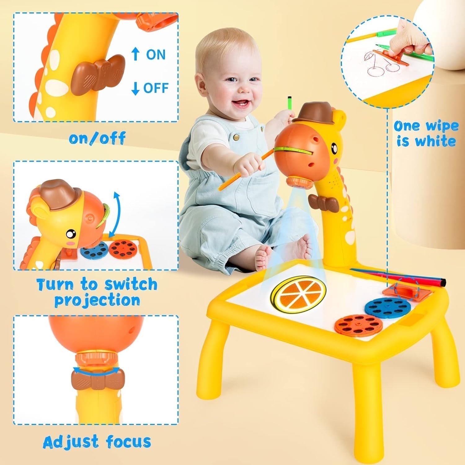 Kletshuts™ DrawingTable: Barnas Tegne- og Fargeprojektor Giraffebord