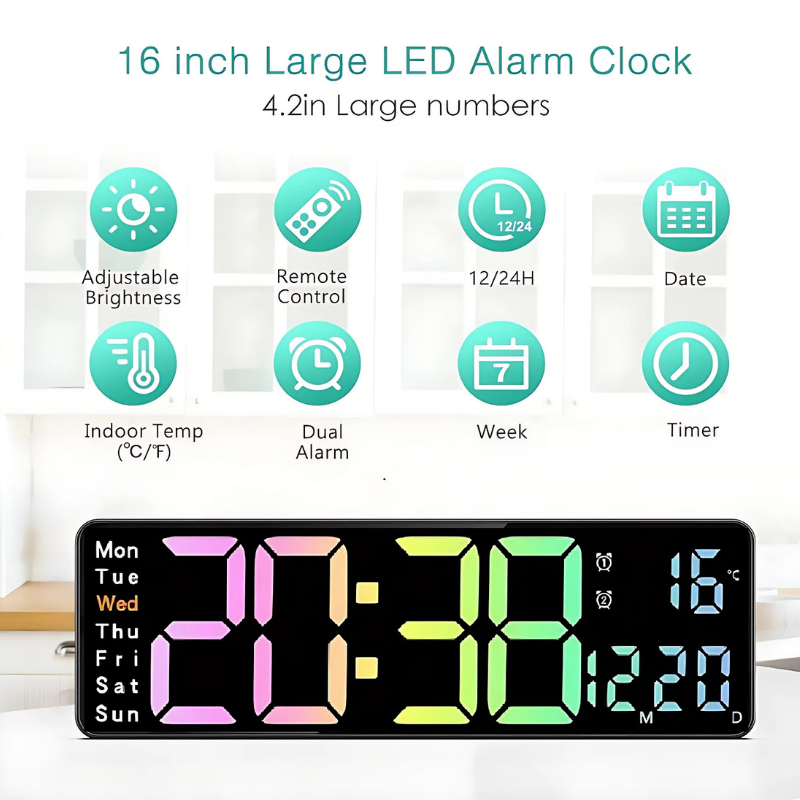 Globetrek° DigitalClock: Stor LED-skjerm Display Digital Klokke