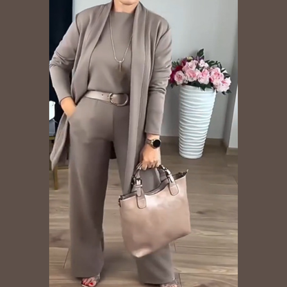 Icone™ ClassySet: Stilfullt Kvinner 3-Delt Lang Cardigan Og Bukser Elegant Sett