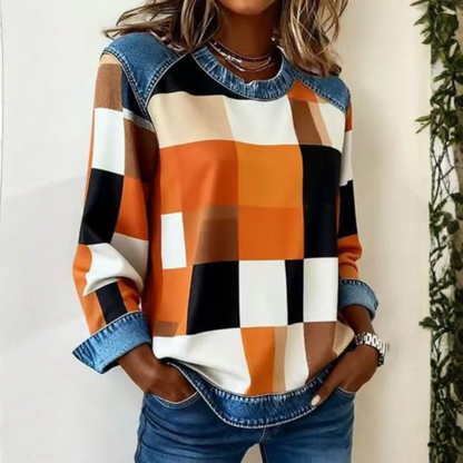 Icone™ PlaidBlouse: Tidløst Stilfuld Tilfældig Årgang Plaid Bluse
