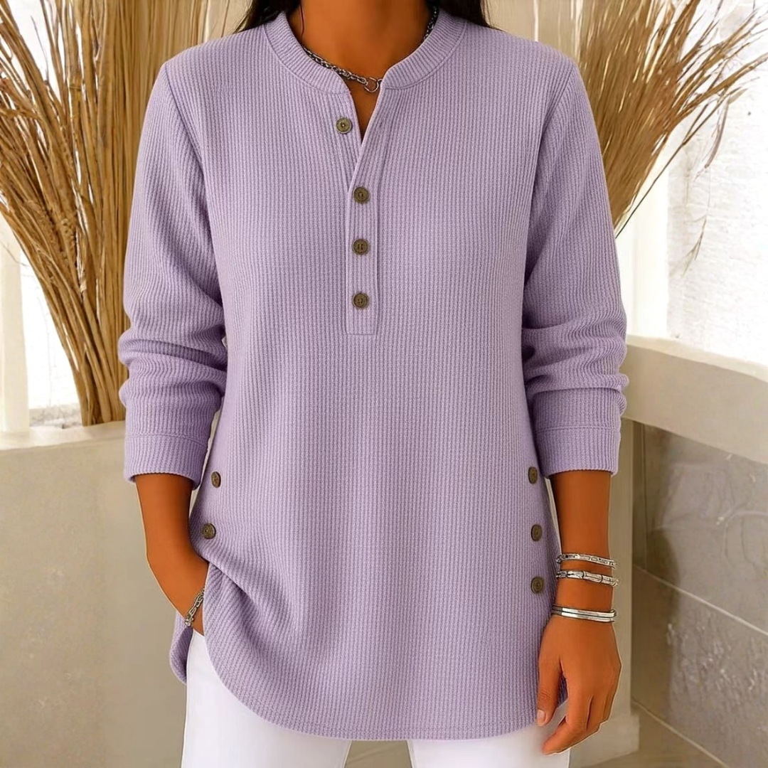 Icone™ CasualBlouse: Ensfarvet Stilig Knap Afslappetbluse