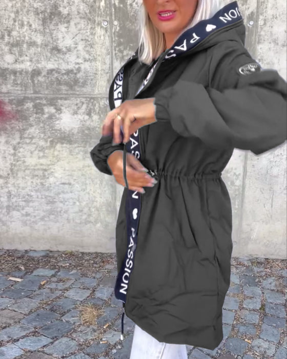 Icone™ HoodedJacket: Dame Casual Bokstavtrykk Snøring Hettejakke