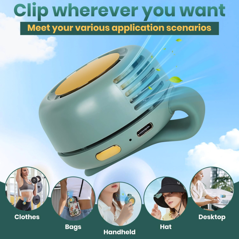 ClipFan - Mini Oppladbar Hals- og Midjeklemmevifte
