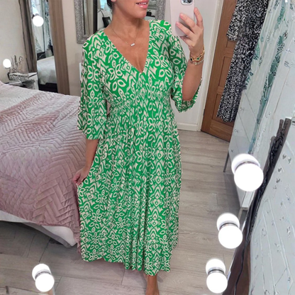 Icone™ SummerDress - Elegant Flowy Printet V-Hals Maxi Sommerkjole