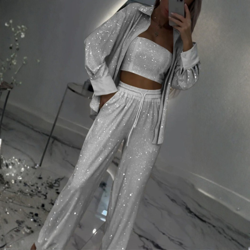 Icone™ ShinySet: Kvinders Elegante Tre-Delt Sexet Skinnende Sæt