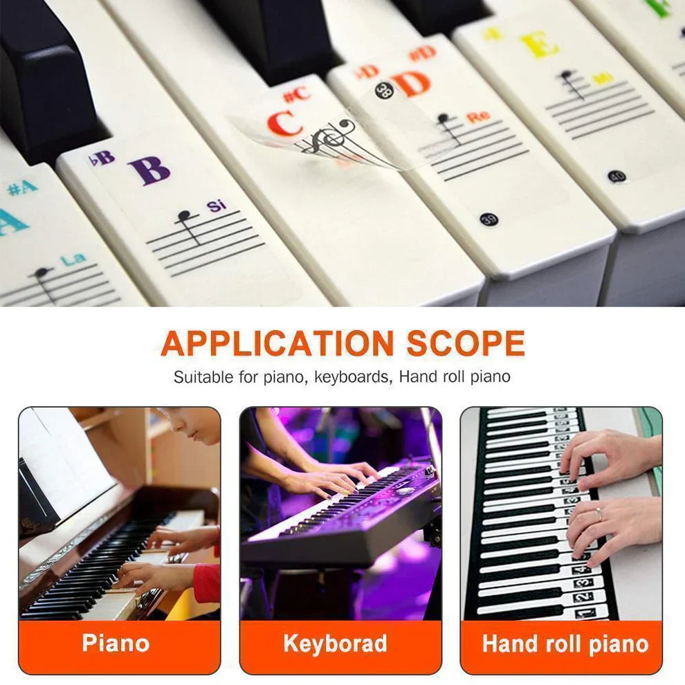 PianoStickers - Avtakbare Selvklebende Piano Nøkkel Klistremerker