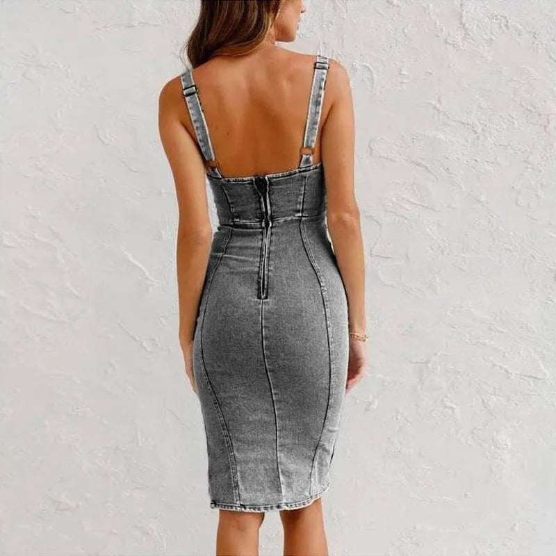 Icone™ DenimDress: Denimkjole Med Splitt Og Justerbare Stropper