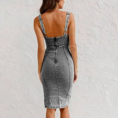 Icone™ DenimDress: Denimkjole Med Splitt Og Justerbare Stropper