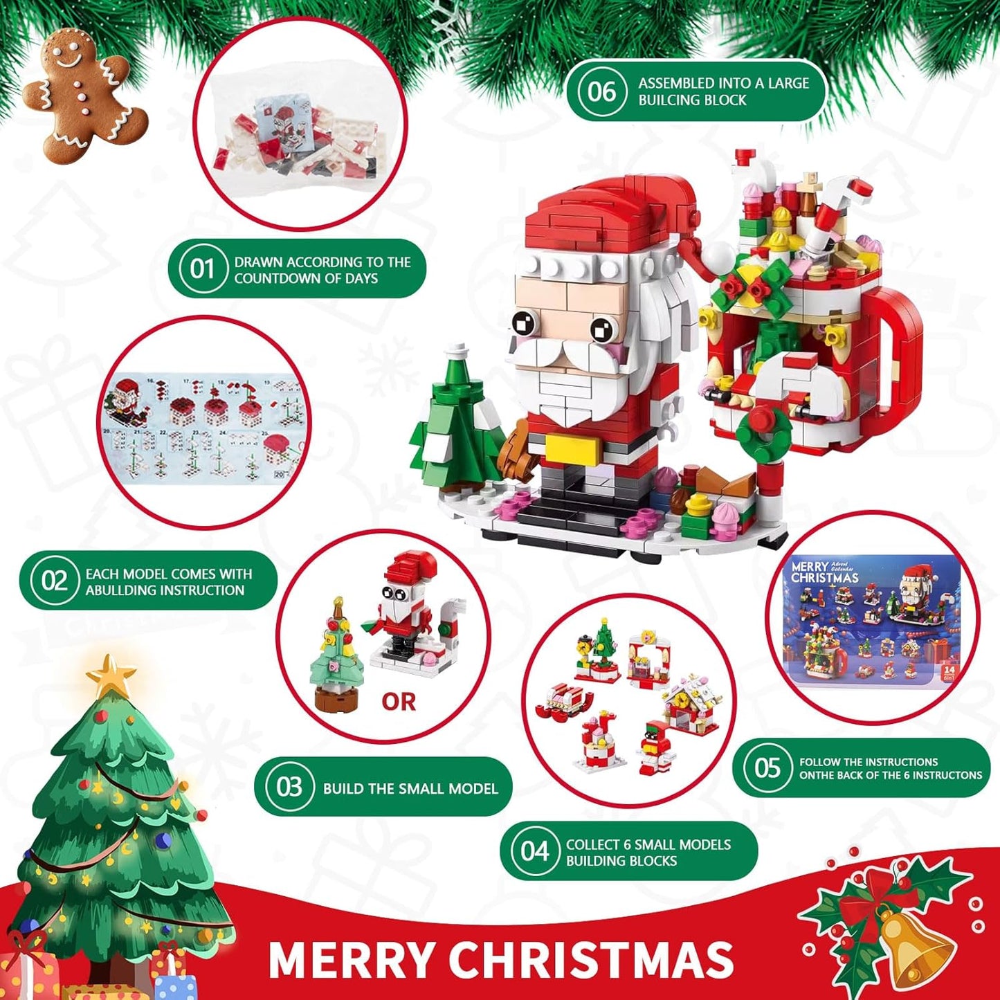 ChristmasBlocks: Jule Adventskalender Byggeklosser Sett
