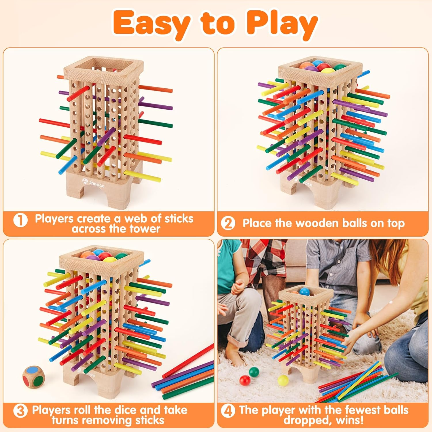 Kletshuts™ StickTower: Klassisk Montessori-inspirert stikktårn stablingsspill
