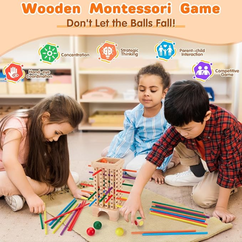 Kletshuts™ StickTower: Klassisk Montessori-inspirert stikktårn stablingsspill