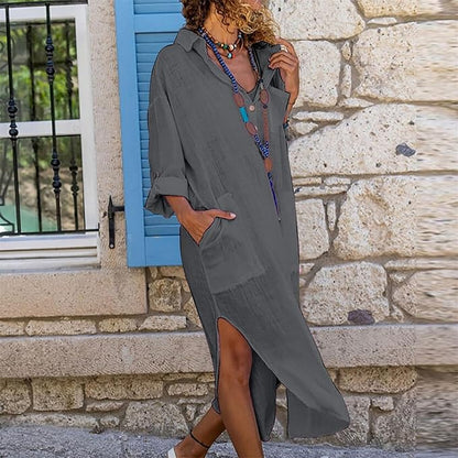 Icone™ ShirtDress: Flytende Skjorte Sidesplitt Kjole