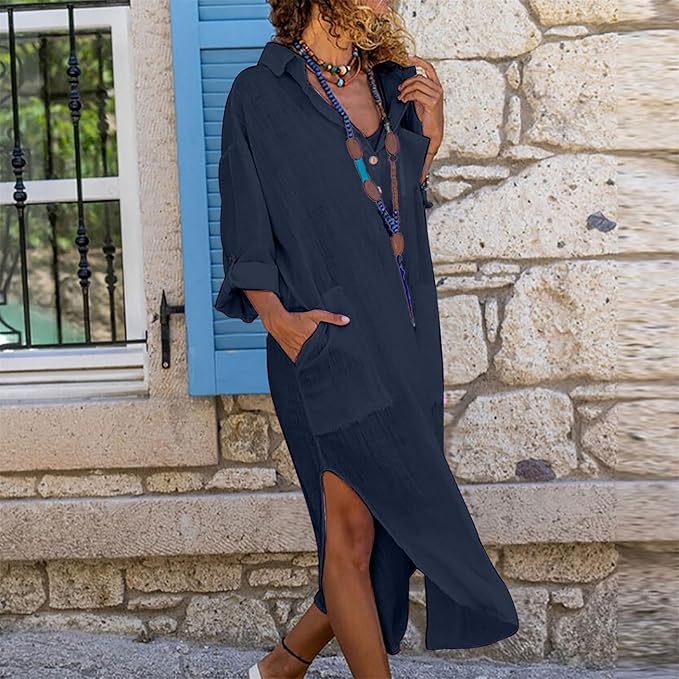 Icone™ ShirtDress: Flytende Skjorte Sidesplitt Kjole
