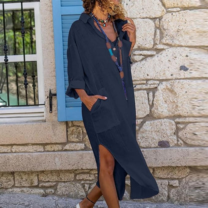 Icone™ ShirtDress: Flytende Skjorte Sidesplitt Kjole