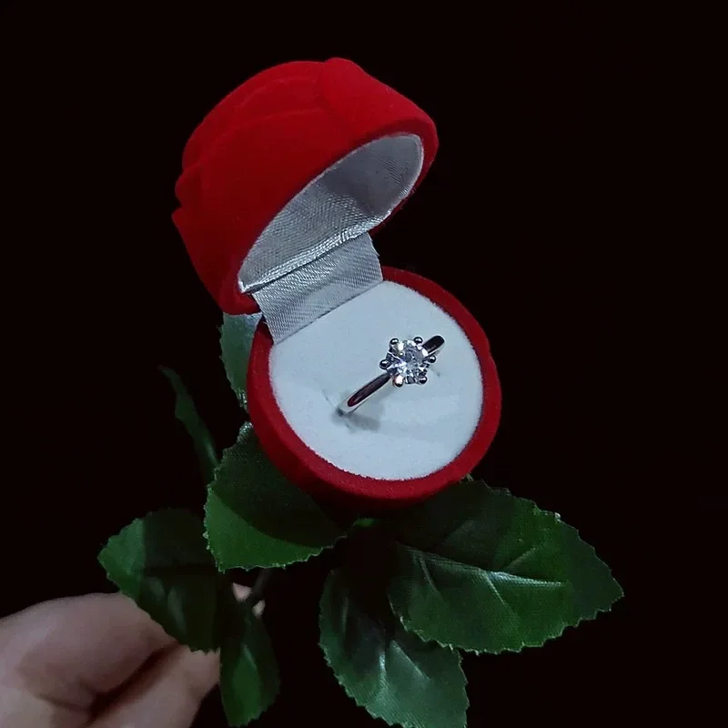 RingBox 1+1 GRATIS: Deluxe Romantisk Rød Rose Ringboks Holder