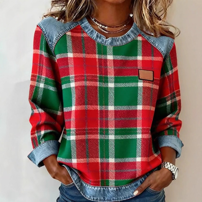 Icone™ PlaidBlouse: Tidløst Stilfuld Tilfældig Årgang Plaid Bluse