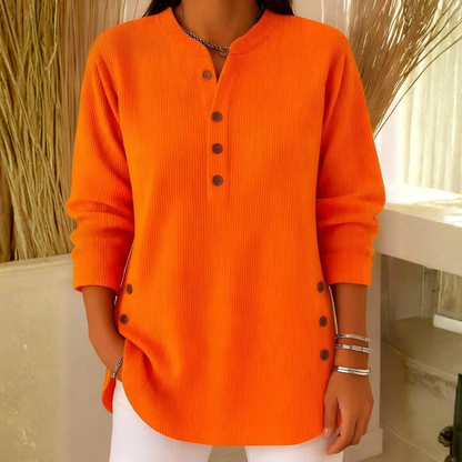 Icone™ CasualBlouse: Ensfarvet Stilig Knap Afslappetbluse