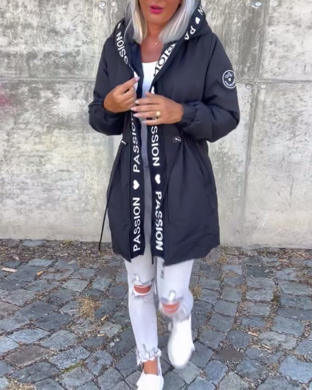 Icone™ HoodedJacket: Dame Casual Bokstavtrykk Snøring Hettejakke