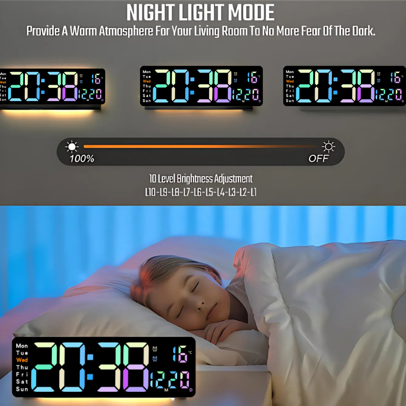 Globetrek° DigitalClock: Stor LED-skjerm Display Digital Klokke