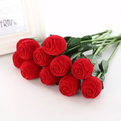 RingBox 1+1 GRATIS: Deluxe Romantisk Rød Rose Ringboks Holder